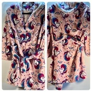 LANDS END ROBE SIZE 12 HORSE HEAD PRINT WITH HOOD RED WHITE AND BLUE